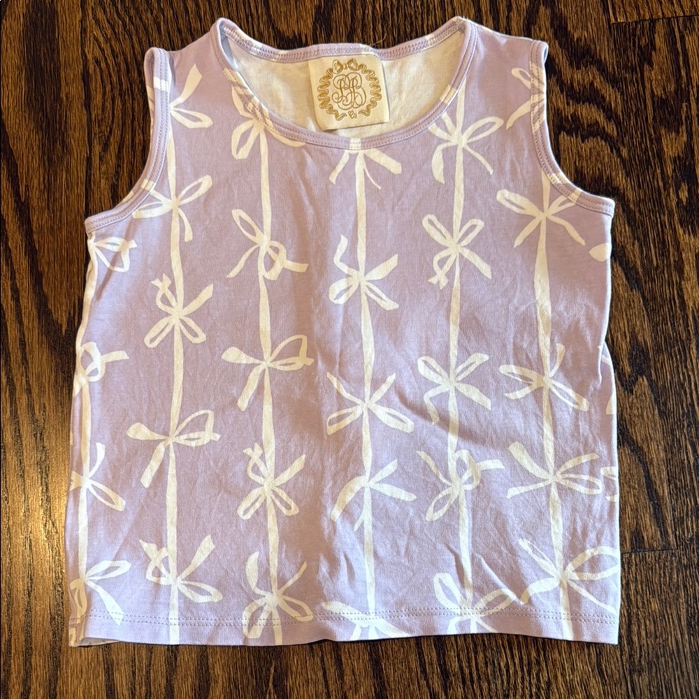 The Beaufort Bonnet Company Purple and White Bow Pattern Tank Top